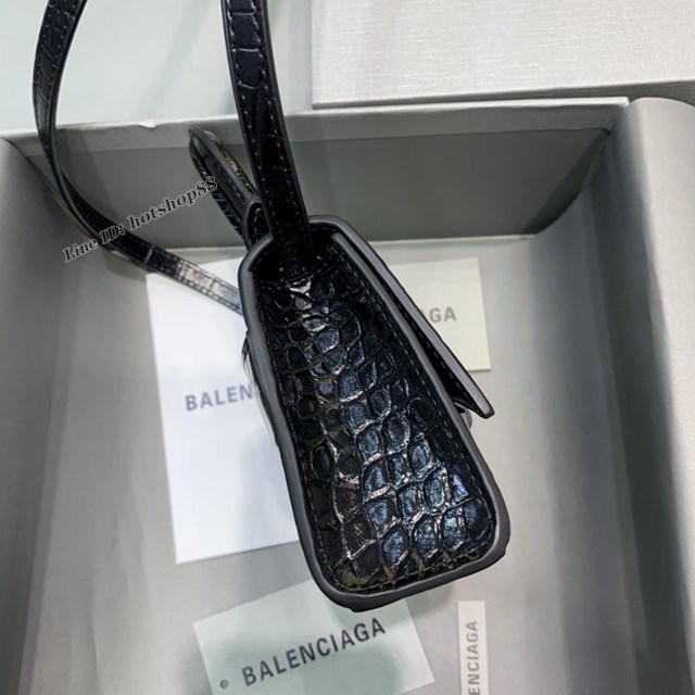 Balenciaga專櫃爆款迷你鱷魚黑配黑扣手提女包 巴黎世家mini Hourglass沙漏包 fyj1931